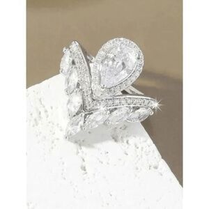 WHITE GOLD HALO PEAR SHAPED MARQUISE ROUND DIAMOND CROWN ENGAGEMENT ANNIVERSARY